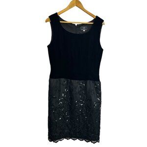 CH by Carolina Herrera Black Velvet Lace Sequin Dress Sleeveless Sz 10 Sheath